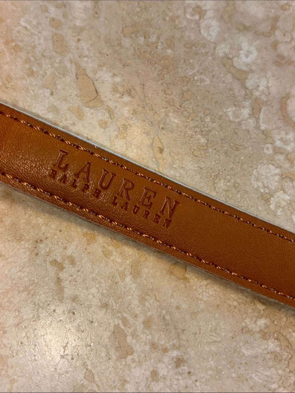 Lauren Ralph Lauren Belt Women S, White Leather Strap, Polished Silver Chain euc